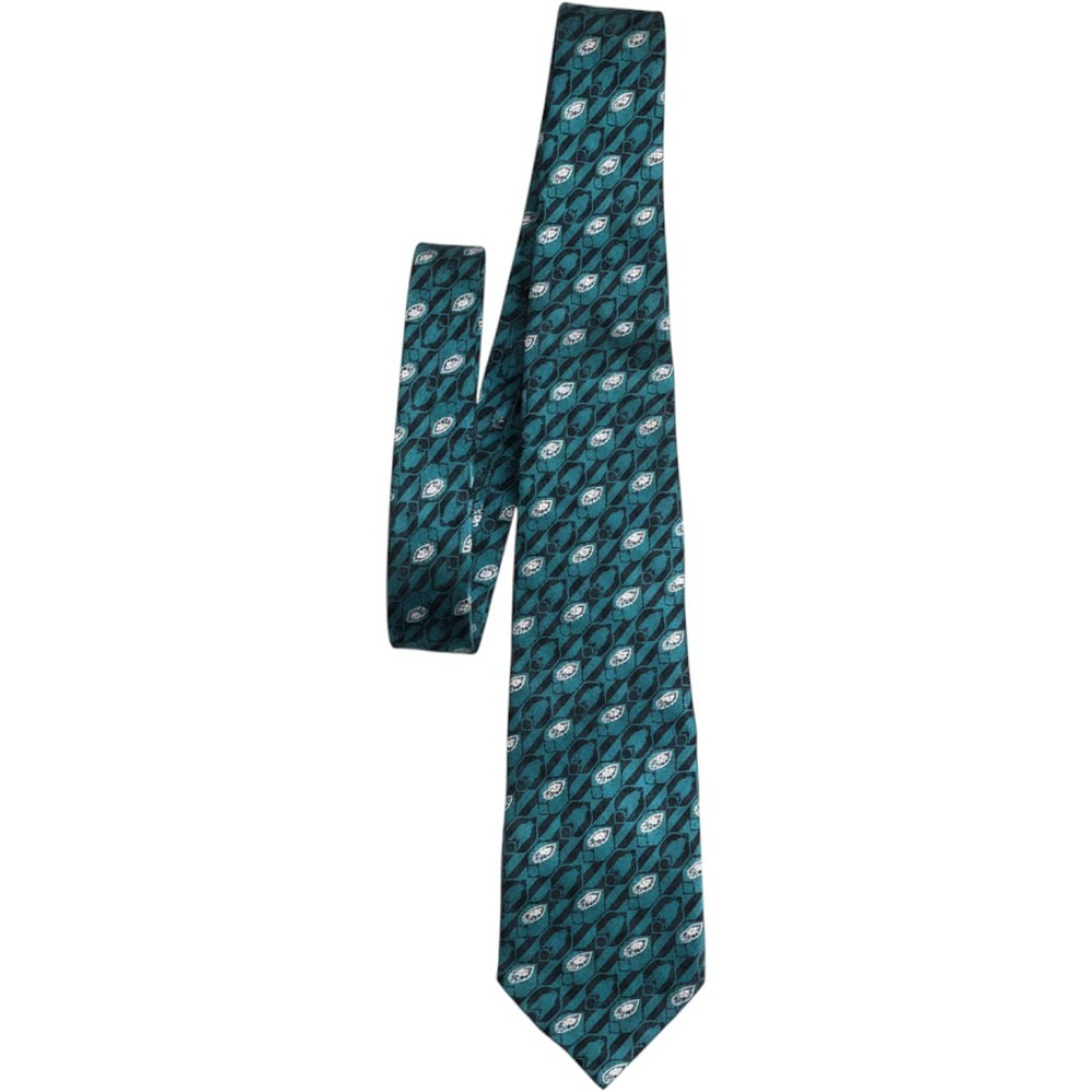 NFL Philadelphia Eagles Silk Necktie Midnight Green Black Logo Geometric Pattern